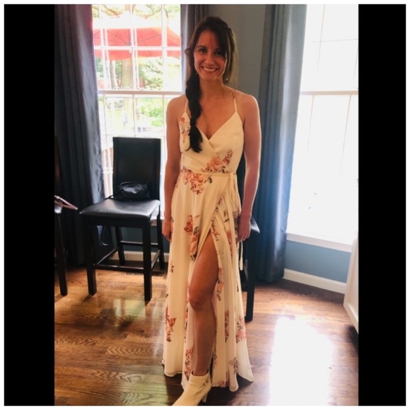 Lulus Elegantly Inclined Cream Floral Print Wrap Maxi Dress size xs - Picture 4 of 11